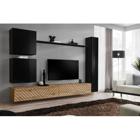 Ensemble de 6 meubles muraux "Switch VIII " pour TV en bois - Noir et Beige - L 340 x H 150 x P 40 cm - Livraison gratuite