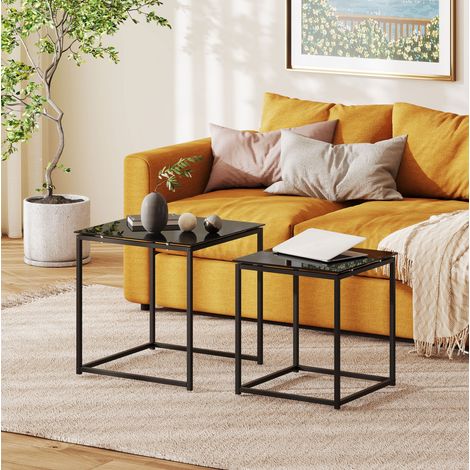 Mesa auxiliar apilable con cristal negro acero OKMYHOME (1/5)