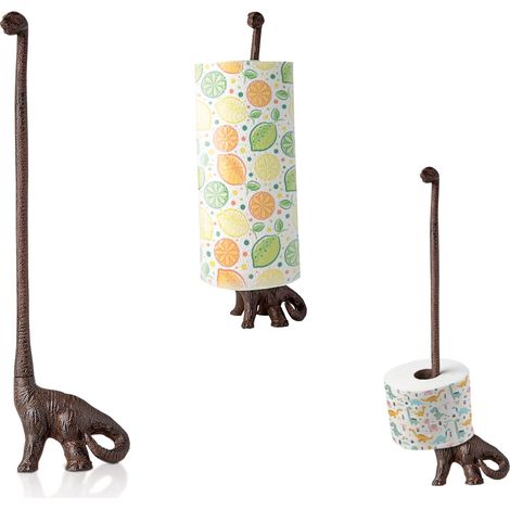 Porte-Serviettes en Fonte en Forme de Dinosaure, Support de Papier Toilette sur Pied, Marron Rustique avec Finition Vintage (1/5)