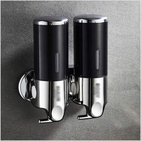 500ML x 2 Distributeur de Savon Mural, Distributeur de Savon à Mains à Double Tête Distributeur Liquide Gel Douche Shampoo pour Cuisine Salle de Bains Hotel (Noir) (1/4)