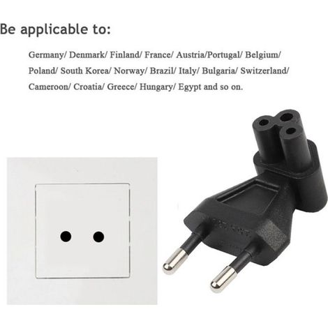 Adaptateur EU vers IEC 320 C5 - 250 V AC - 2,5 A - 600 W - Pour Alimentation Industrielle et Informatique - Noir - 2 Pièces (1/5)
