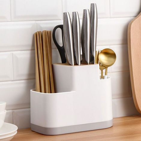 Support De Couteaux - Bloc Organisateur Cuisine En PP Et Bois Naturel - Pour Comptoir - Capacité Élevée - 1 Pièce (1/5)