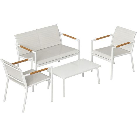 Ensemble de meubles de jardin pour 4 personnes - Respirant - Avec canapé 2 places, 2 fauteuils et 2 fauteuils - Pieds de table en métal - Résistant aux intempéries - Meubles d'extérieur pour (1/5)