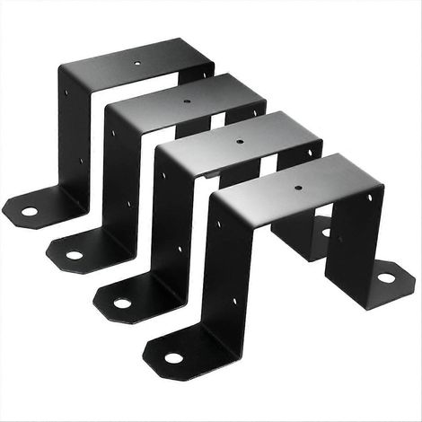 Lot de 4 attaches de poteau noires pour clôture de terrasse, compatibles avec les supports en U, pouvant servir de supports pour poteaux métalliques. (1/5)