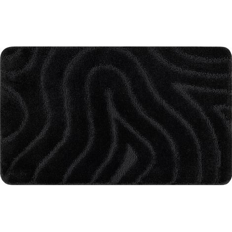 Badteppich SUPREME WAVES, Wellen, rutschfest, weich – schwarz black 50x80 cm
