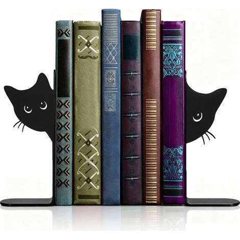 Lot de 2 Motif Chat Serre-Livres en métal, 18 x 15 x 4 cm, pour l'école, Le Bureau et la Maison (1/5)