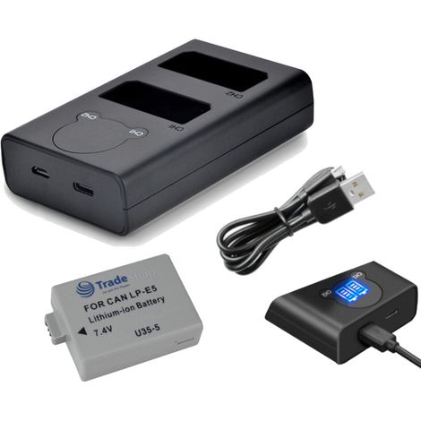 Trade-Shop 2in1 Set: Akku 1200mAh + USB-C Dual LCD Ladegerät kompatibel mit Canon EOS Kiss X2, Rebel XSi, Kiss X3, Rebel T1i, Kiss F, Rebel XS (1/3)