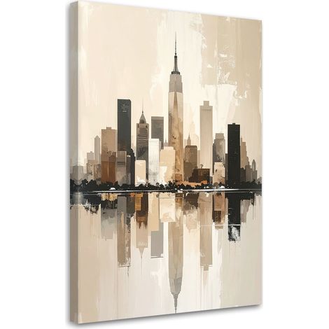 Stampe su Tela, Panorama urbano astratto decorazione moderna nei colori beige e oro, 20x30 (1/5)