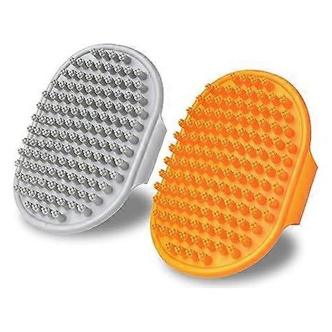 Brosse de bain pour chien, lot de 2 brosses pour chiens à poils courts sujets à la mue, brosse de toilettage et de bain avec massage apaisant, poils en caoutchouc et peigne à dents larges réglables. (1/4)