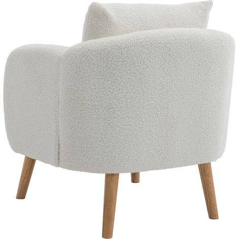 Sillón individual de terciopelo teddy blanco con cojín, asiento grueso de 14 cm (1/5)
