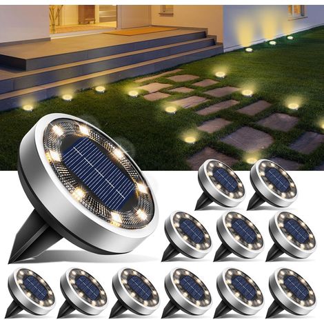 Set of 12 Solar Ground Lights, LED Outdoor Garden Solar Lights, Waterproof IP65 Solar Lights, Outdoor Solar Spotlights for Paths, Lawns, Patios, Driveways, Courtyards, Pools, Warm White (5.55.5cm) (1/5)