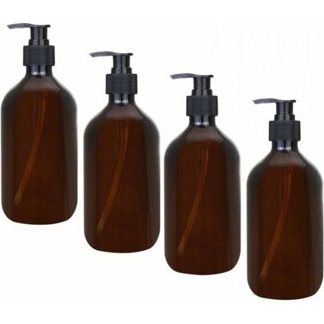 4Pcs Distributeur Ambre Flacons de Distributeur de 500 ML Ambre Bouteilles de Pompe Ambre Vide Bouteille en Plastique pour Lotion Gel Douche Savon pour Les Mains Détergent (1/5)
