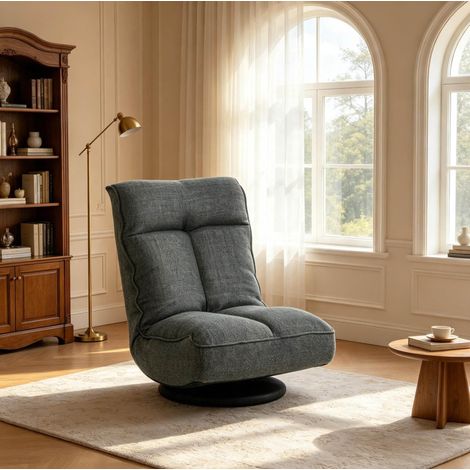 Drehbarer Relaxsessel grau, verstellbare Rückenlehne, drehbarer Fuß, 58 x 107 x 79 cm HAVRYA (1/5)