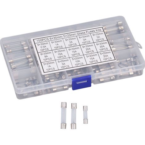Lot de 150 fusibles en verre avec tubes en alliage pour appareils ménagers (comprenant 15 modèles différents) (1/5)