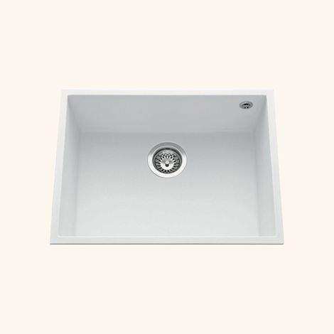 Évier sous-plan granit blanc 1 bac 580x440 – Sans égouttoir – Bonde et siphon inclus – Pour meuble sous évier 80 cm minimum – Luisina (1/4)
