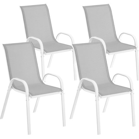 Chaises de jardin - Outsunny - lot de 4 - empilables - accoudoirs courbés - dossier haut incliné - cadre en acier - gris