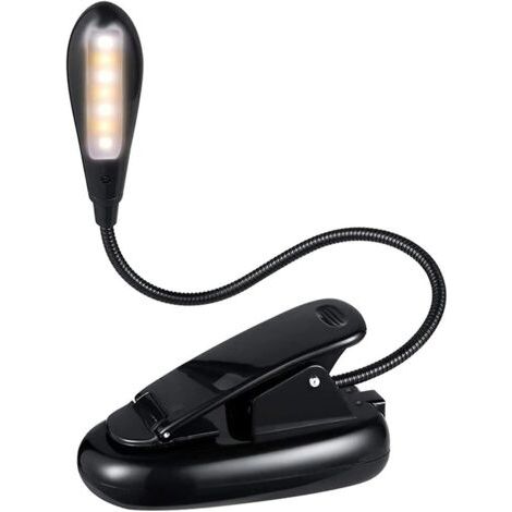 Lampe de lecture avec protection oculaire et pince, lampe de chevet flexible, rechargeable par batterie/USB (noire) (1 pièce) (1/5)