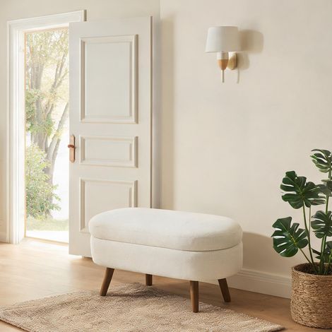 Banc de rangement 110 cm beige en chenille et MDF (1/5)