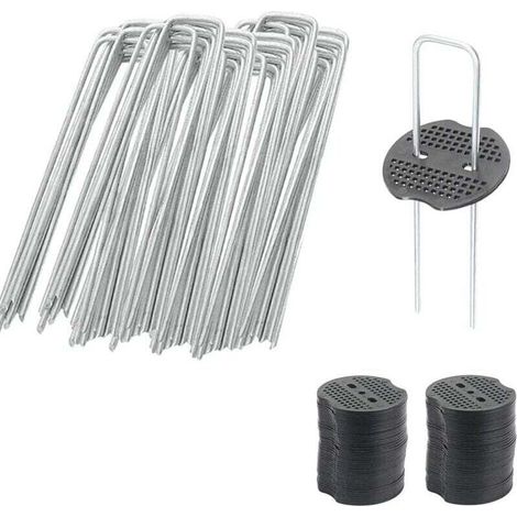 50 Agrafes de Jardin avec 50 Rondelles, Ancrage au Sol pour Maille Anti-Mauvaises Herbes, Piquets de Camping, Piquets en Forme de U, 150 mm de Long, 2,5 mm de Diamètre (1/5)