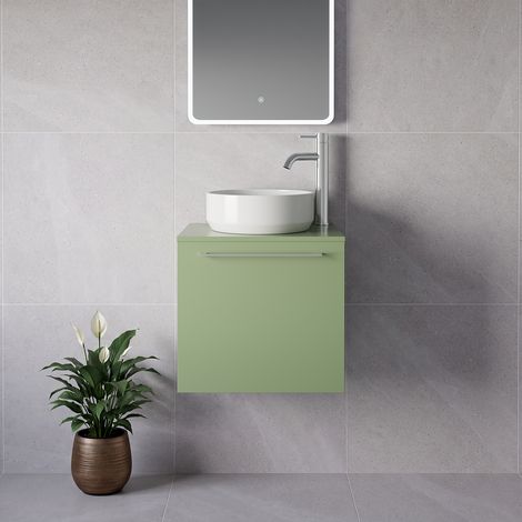 Napoli 390 Olive Green 500mm Wall Mounted Single Drawer Vanity Unit for Countertop Basins - 500mm - Chrome 320mm Handle