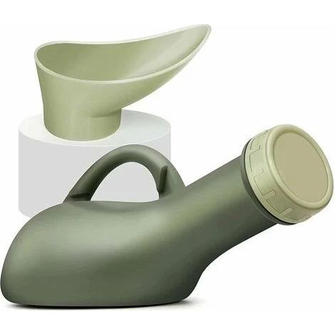 Urinol Portable Unisexe - Bouteille d'urine en plastique avec couvercle et entonnoir femme - Pour lit voiture camping tente - 1200 ml - Olive (1/5)