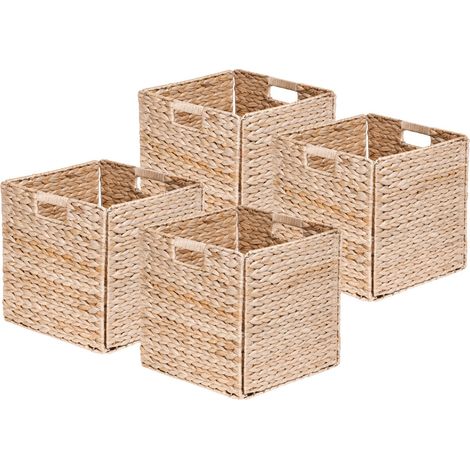 Lot 4 paniers de rangement poignées jacinthe d'eau 31 x 31 x 31 cm