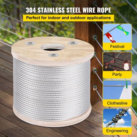 Câble métallique diamètre 3/16" 4,8 mm câble en acier inoxydable 304 longueur 250 pi 76 m 7x19 câble pour bricolage, garde-corps, balustrade, corde à linge, rampe d'escalier, clôture de jardin (1/5)