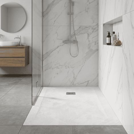 Plato de ducha de resina SILEX espatulado blanco  100x200 cm rejilla acero inox.