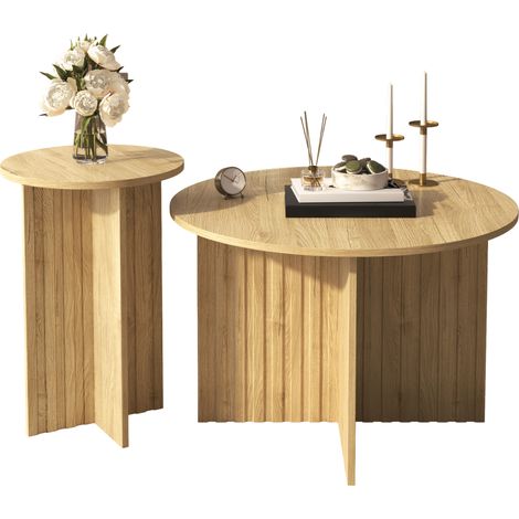 Table basse gigogne 2 pièces ronde en bois, style scandinave, pour salon et petits espaces, plateau PB, structure MDF, empilable et décorative CHICFURN (1/5)