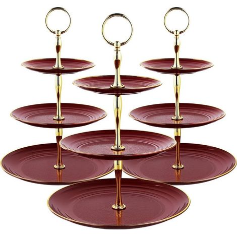 Support à Gâteaux 3 Niveaux en Plastique Rouge, Présentoir pour Cupcakes et Muffins, Étagère de Service Idéale pour Mariage, Anniversaire et Fêtes (1/5)