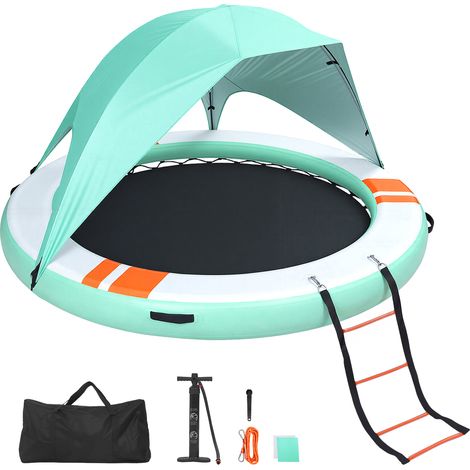 Mophorn Colchoneta inflable redonda para piscina, diámetro de 2,44 m, con malla, escalera desmontable, toldo parasol y bolsa de transporte. Ideal como hamaca flotante para piscina, playa o lago. (1/5)