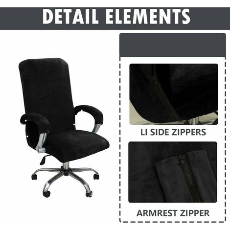 Jusch – Housse de chaise de bureau en peluche velours – Taille XL – Tissu élastique lavable – Protection élégante pour fauteuil rotatif noir (1/4)