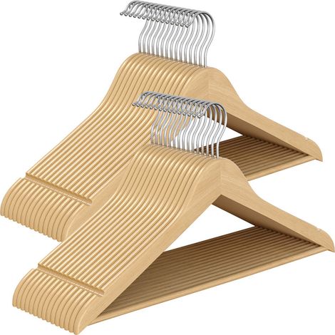 Grucce in legno Set da 30 sottili con tacche Porta pantaloni Gancio girevole a 360° Legno di betulla per top con cinghie Giacca Marrone 120005059