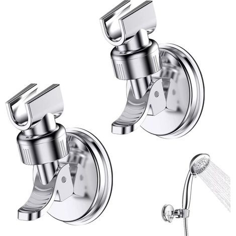 2 Pièces Support Douchette Ventouse, Support de Douche à Rotation 360 °, Support de pomme de douche réglable amovible, Convient pour la salle de bain de l'hôtel, pas besoin de percer (Argent) (1/4)