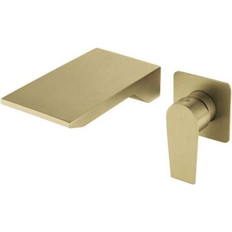 Bathroom Sink Mixer Tap Wall Mounted Single Handle Basin Faucet Gold MUMU (1/4)