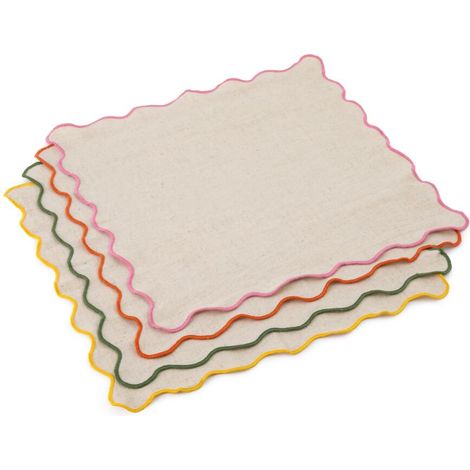 Jamie Oliver Big Love Neat - Juego de 4 servilletas con borde festoneado de 45 cm, colores mixtos, servilletas de mezcla de algodón y lino, perfectas para mesa, cenas, fiestas, lavables a máquina