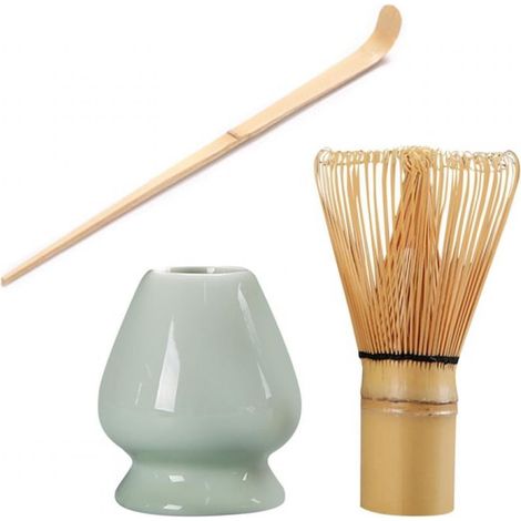 Set 3 pièces ustensiles matcha, bol céramique ergonomique, fouet bambou artisanal, boîte cadeau verte (1/5)