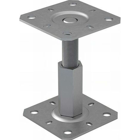 Embase pied de poteau réglable - Platine 130x130mm - M20 - Acier galvanisé à chaud - Ht de 100 à 150 mm - Fabrication Europe (1/5)