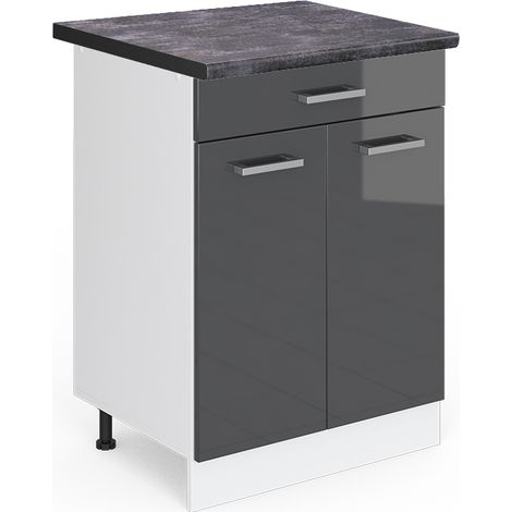 Schubladenunterschrank R-Line, Anthrazit Hochglanz, 60 cm mit Schublade, AP Anthrazit, Vicco