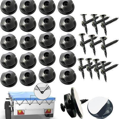 Crochet Ridelle De Bâche Ronds Inclus Vis Lot de 20 Boutons Ronds (20 Pcs) pour Filet Remorque Et Bache Remorque Crochet Remorque en Plastique Dur (1/5)