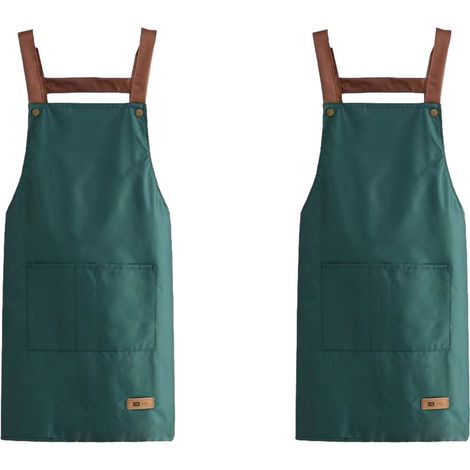 2 Tablier de cuisine, polyester imperméable, bavette ajustable, 2 poches, pour femme chef (1/5)