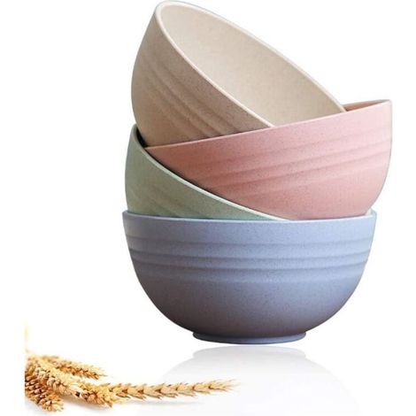 4 bols en paille de blé, 12×12 cm, biodégradables, lave-vaisselle, pour céréales salade dessert glace (1/4)