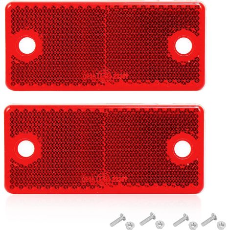 Trailer Reflector, Rectangular Reflector Screw Approved E9, 90 x 40 x 8 mm, Red Trailer Reflector for RV Caravans Trucks Bicycle Tractor (Red-Rectangular-Screw-2 Pieces) (1/4)
