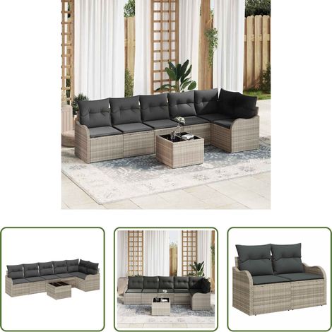 Poly-Rattan - Gartensofa-set Hellgrau Poly-Rattan (1/5)