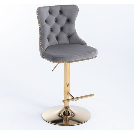 Chaise de bar réglable 46x46x115 cm en velours gris, pivotante, pour cuisine FloraGrace (1/5)