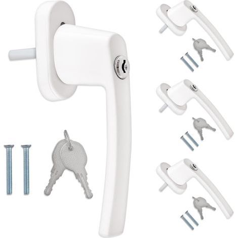 4x Poignée de fenêtre verrouillable - Aluminium - Sécurité enfant - Tige 35 mm - Blanc RAL 9016 - Pour fenêtre et porte (1/5)