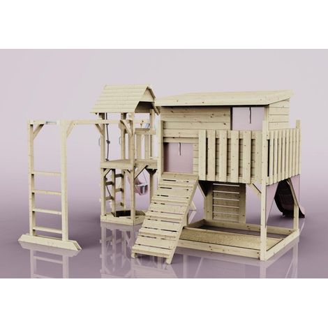 Polarplay Spielturm Inga aus Holz in RosaBabyschaukel (1/4)