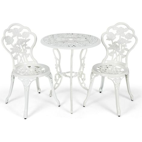 3 pezzi set di mobili da giardino set da balcone con 2 sedie e tavolo in fusione di alluminio e ghisa bianca