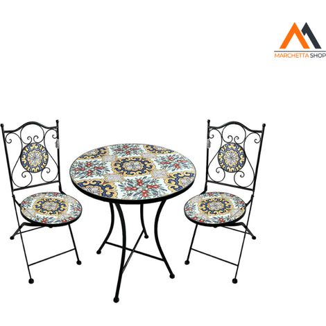 SET TAVOLO MOSAICO DA ESTERNO 'FIORARTE' Ø cm 60 x h.75 (tav