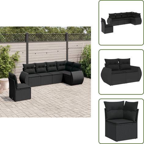 Salon de jardin 6 pcs avec coussins noir résine tressée - Ensemble Salon De Jardin - Salon De Jardin Extérieur - Mobilier De Jardin - Fauteuil De Jardin - Table Basse (1/5)